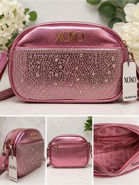 XOXO Metallic Pink Rhinestone Crossbody Bag